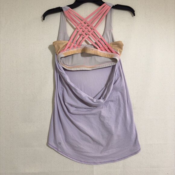 Lululemon Wild Tank Top Built in Bra Padded Cups Lavender Stripe Pink Women's 6 - Picture 1 of 10